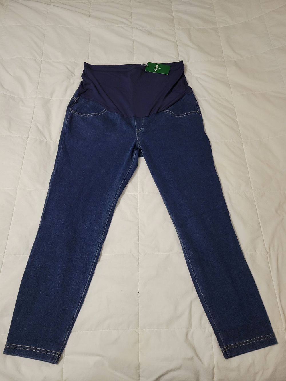 HALARA Navy Blue Maternity Leggings with Dark Indigo Denim